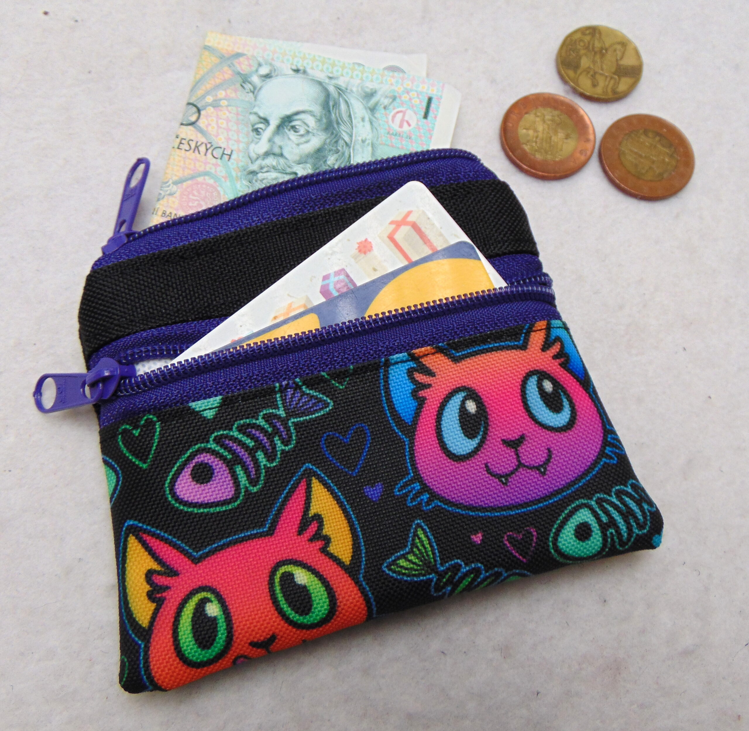 Malá peněženka- kapsička- kočka+ fialová