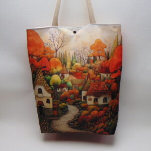 Velká nákupní skládací taška- domečky podzim